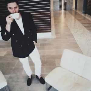 Navy Blue Double Breasted Blazer with Gold Buttons